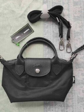 Longchamp Small Black Mini Top-Handle Bag with Detachable Strap